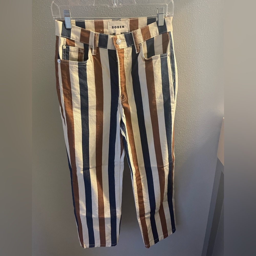 Boden Women’s Straight Leg Jeans in Navy, Brown & Cream Stripes